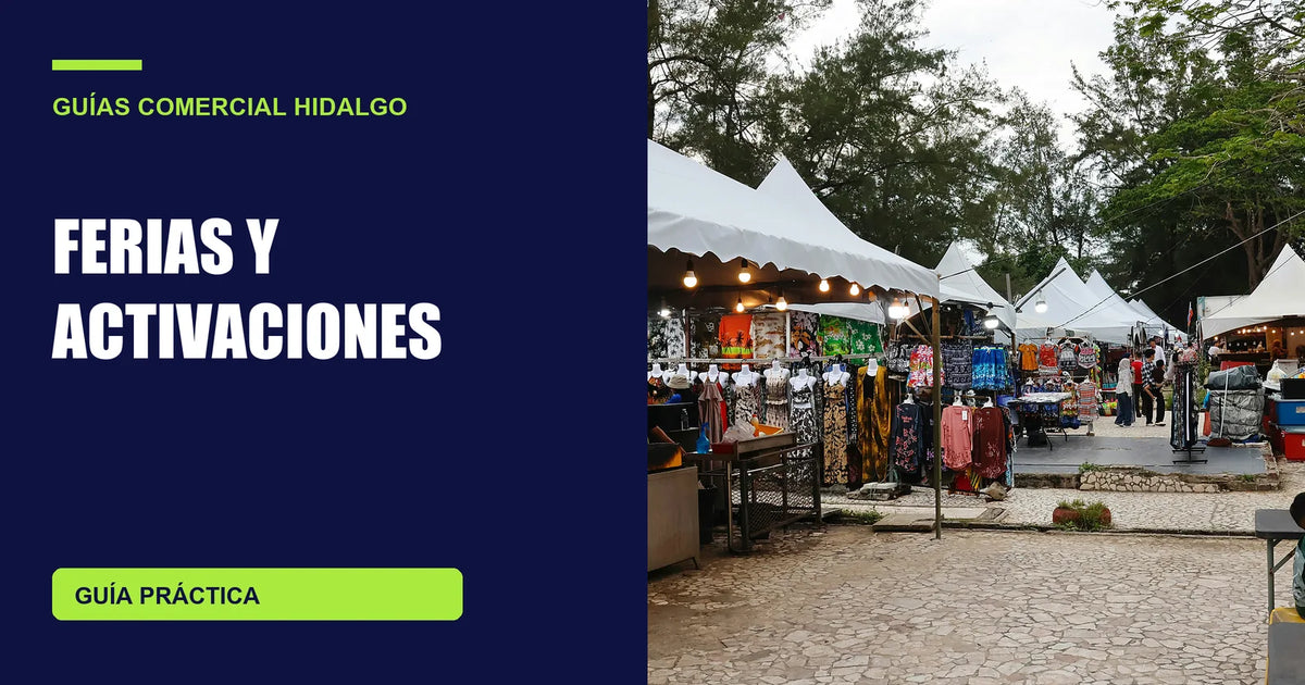 Feria exterior con puestos y visitantes; fotografía de contexto para activaciones