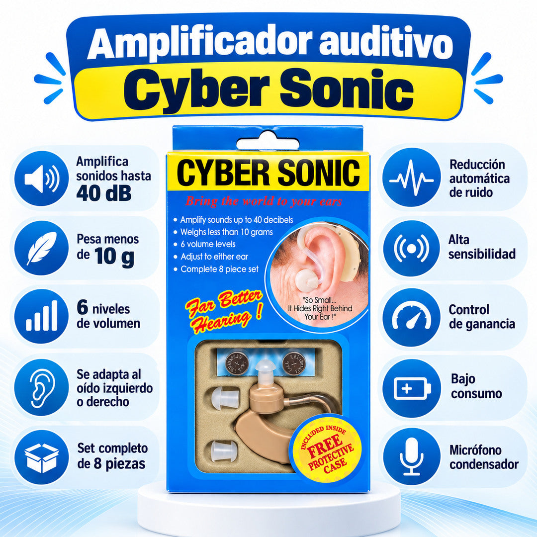 Audífono amplificador de Sonido Personal Cyber Sonic con 6 Niveles de Volumen
