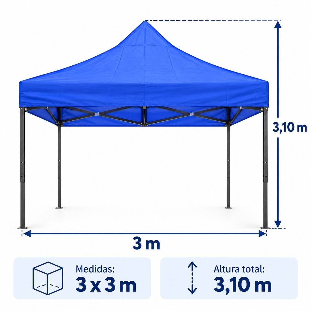 Medidas del toldo plegable 3x3 m azul: altura total 3,10 m